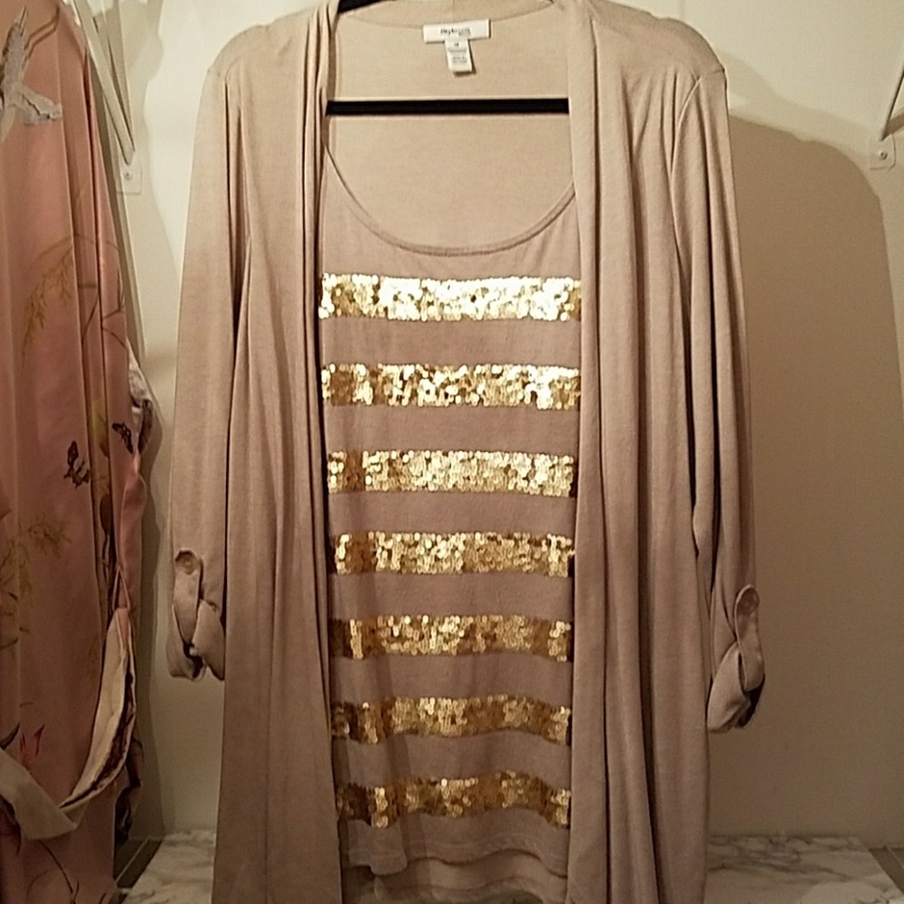 Style & co. Top with attached jacket. Gold